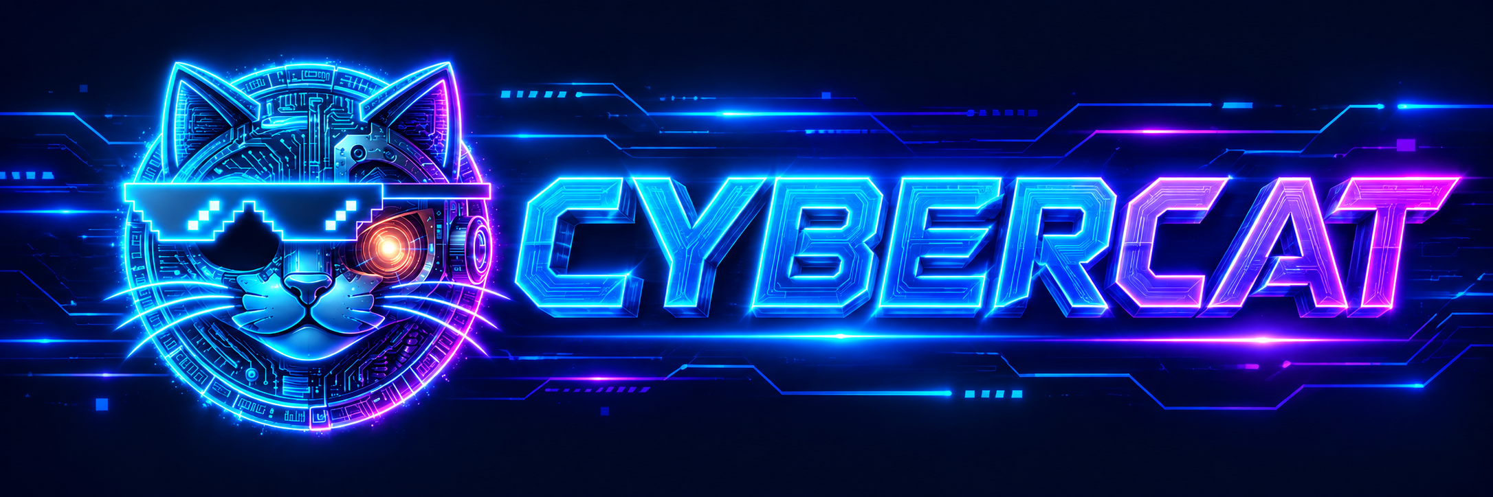 CyberCat banner: the armored Shiba Cat above a neon cyberpunk city with the CYBERCAT title